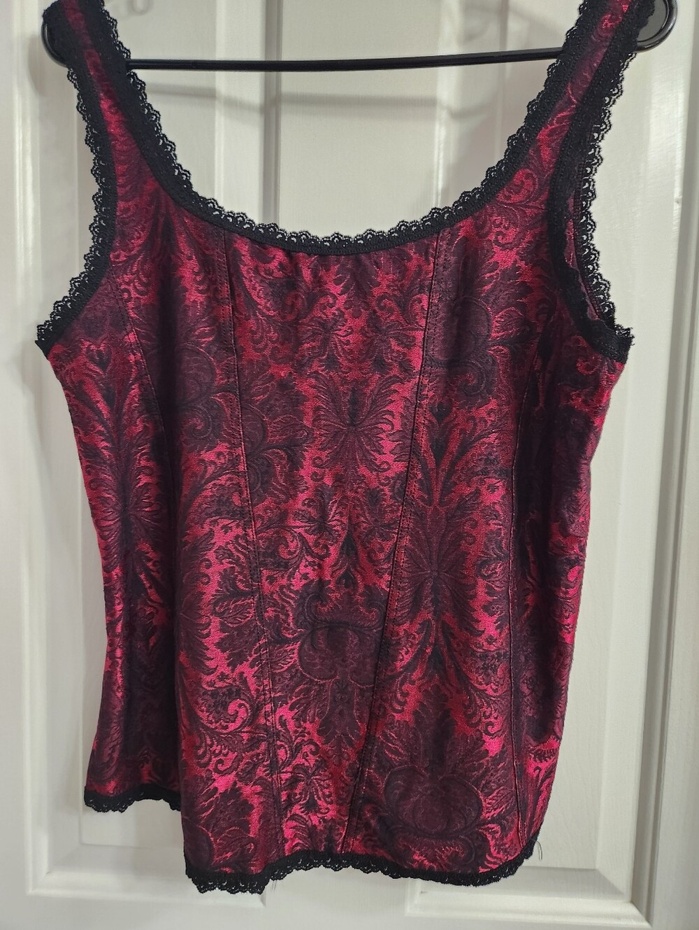 NWOT Arianne Pink and Black Brocade Lace-Trim Camisole 1X